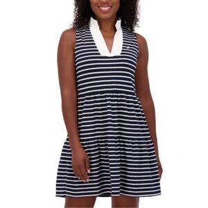 Nautica Navy and White Striped Midi nautical Dress